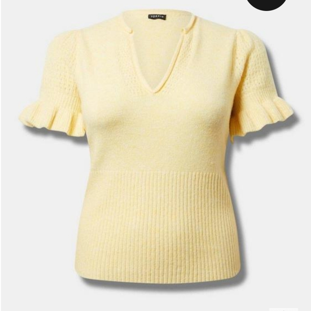 Torrid Vegan Yellow V-Neck Sweater with Ruffle Detail Size 3X